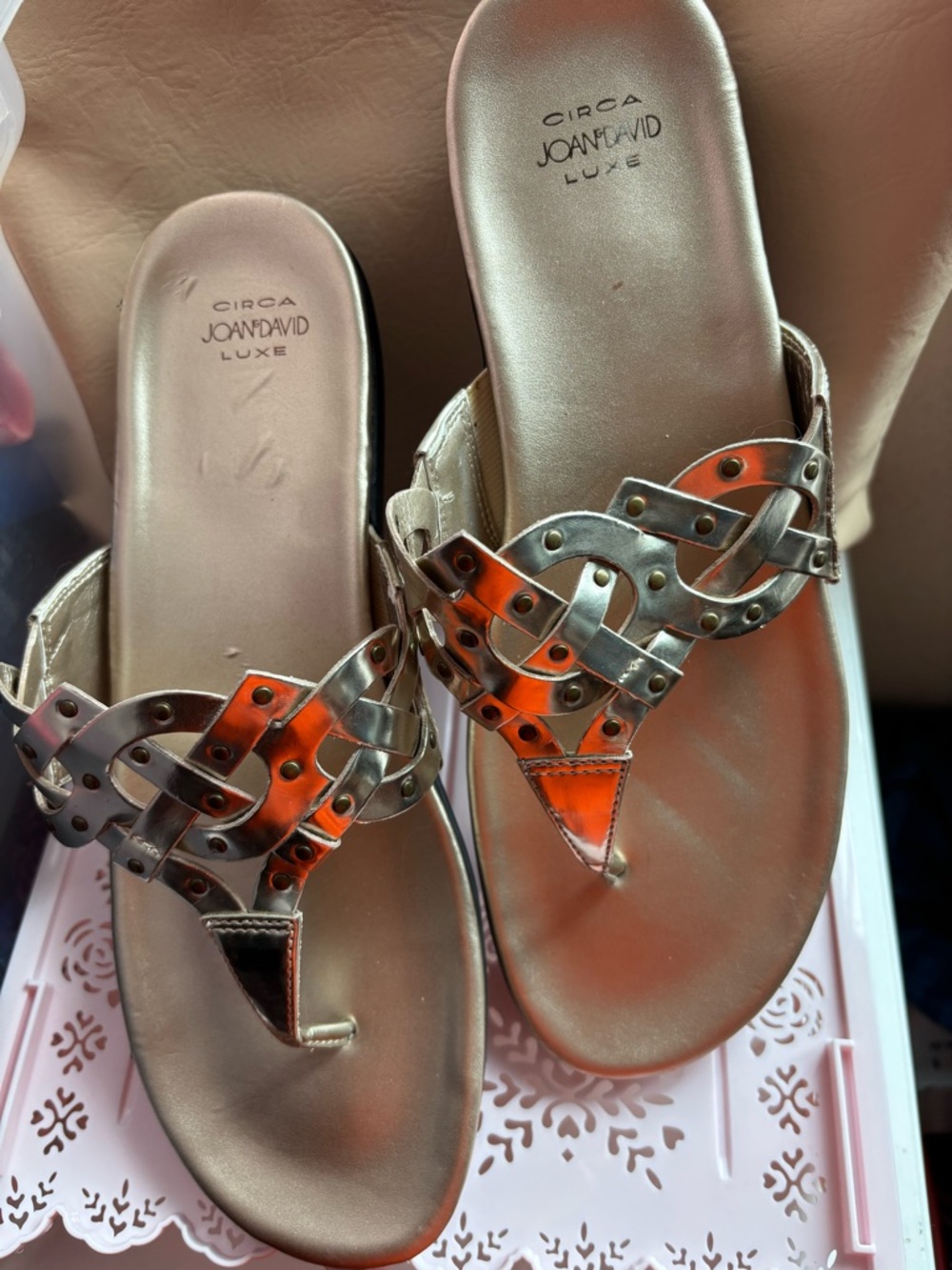 Joan & David Silver Braided Slide Sandals